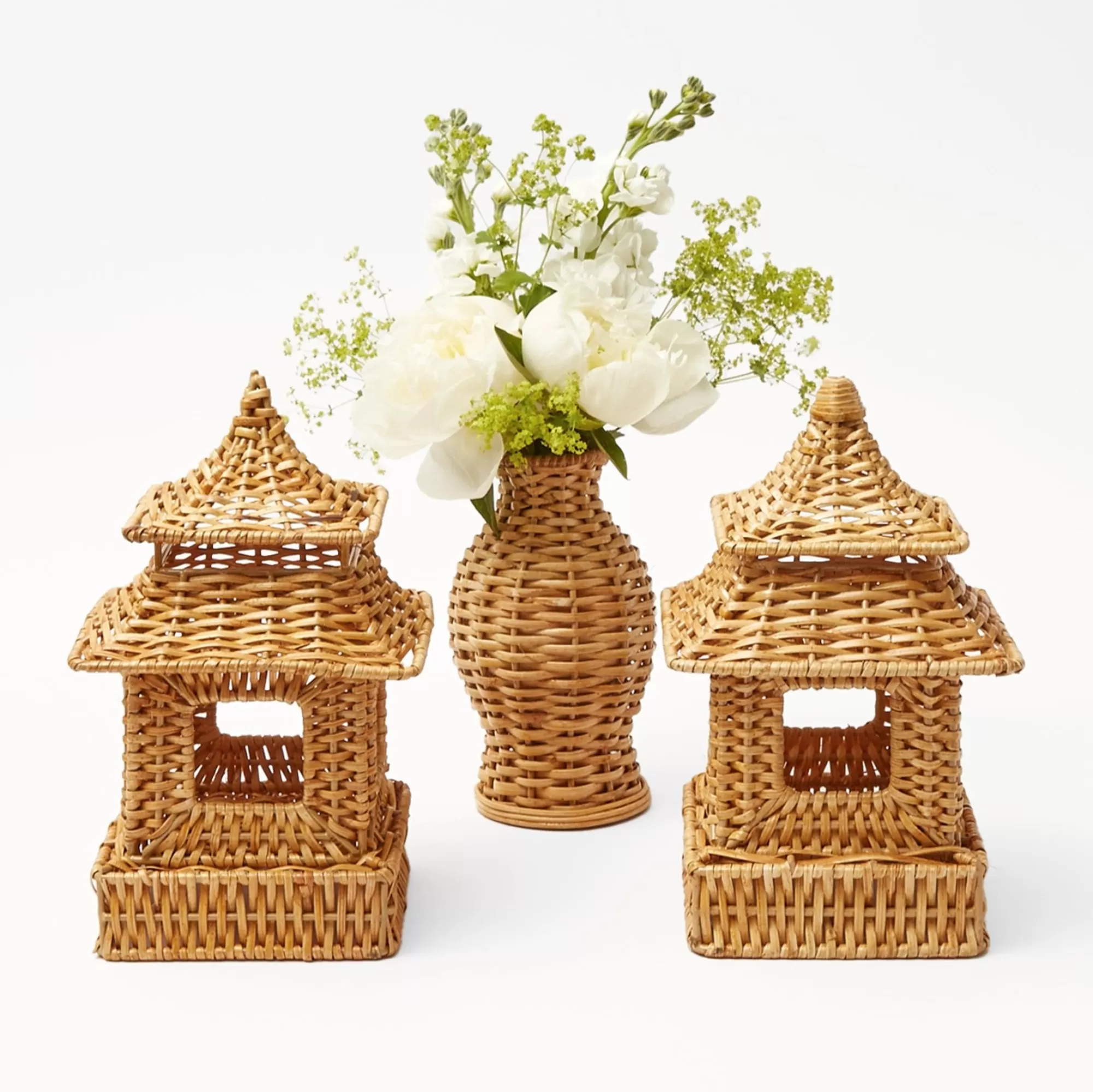 Best Sale Mini Natural Rattan Pagoda Lanterns (Pair) Pagodas & Lanterns