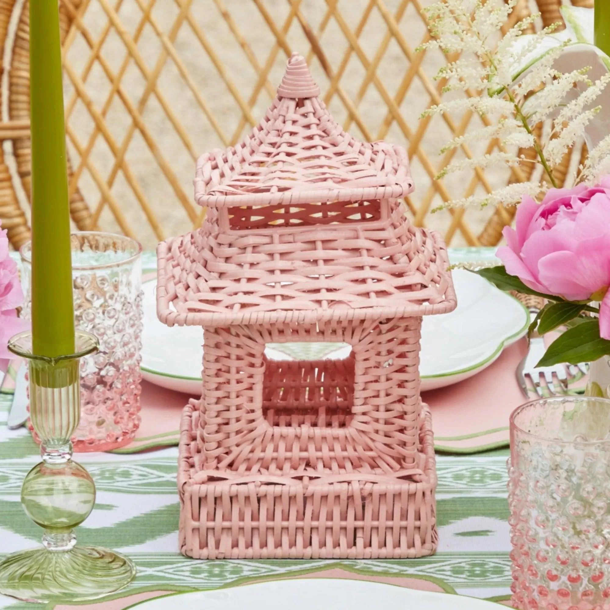 Clearance Mini Pink Rattan Pagoda Lanterns (Pair) Pagodas & Lanterns