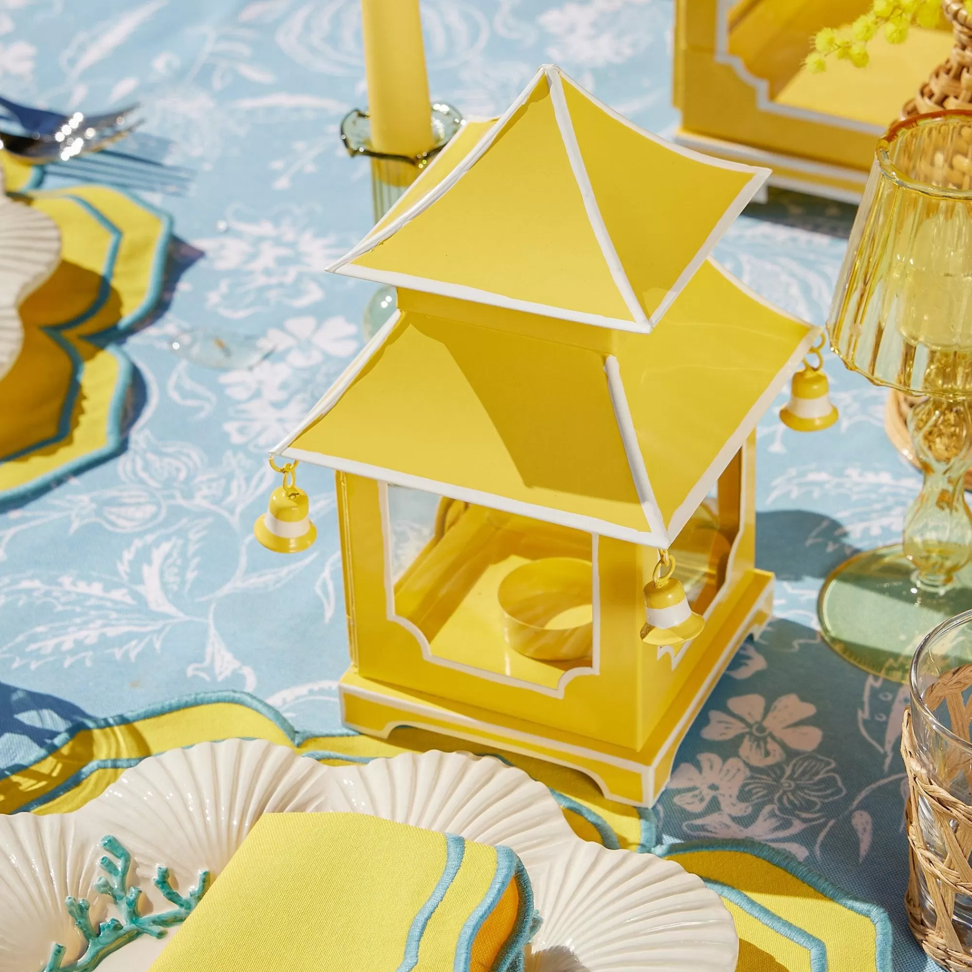 Clearance Mini Yellow Pagoda Lantern (Pair) Candle Holders