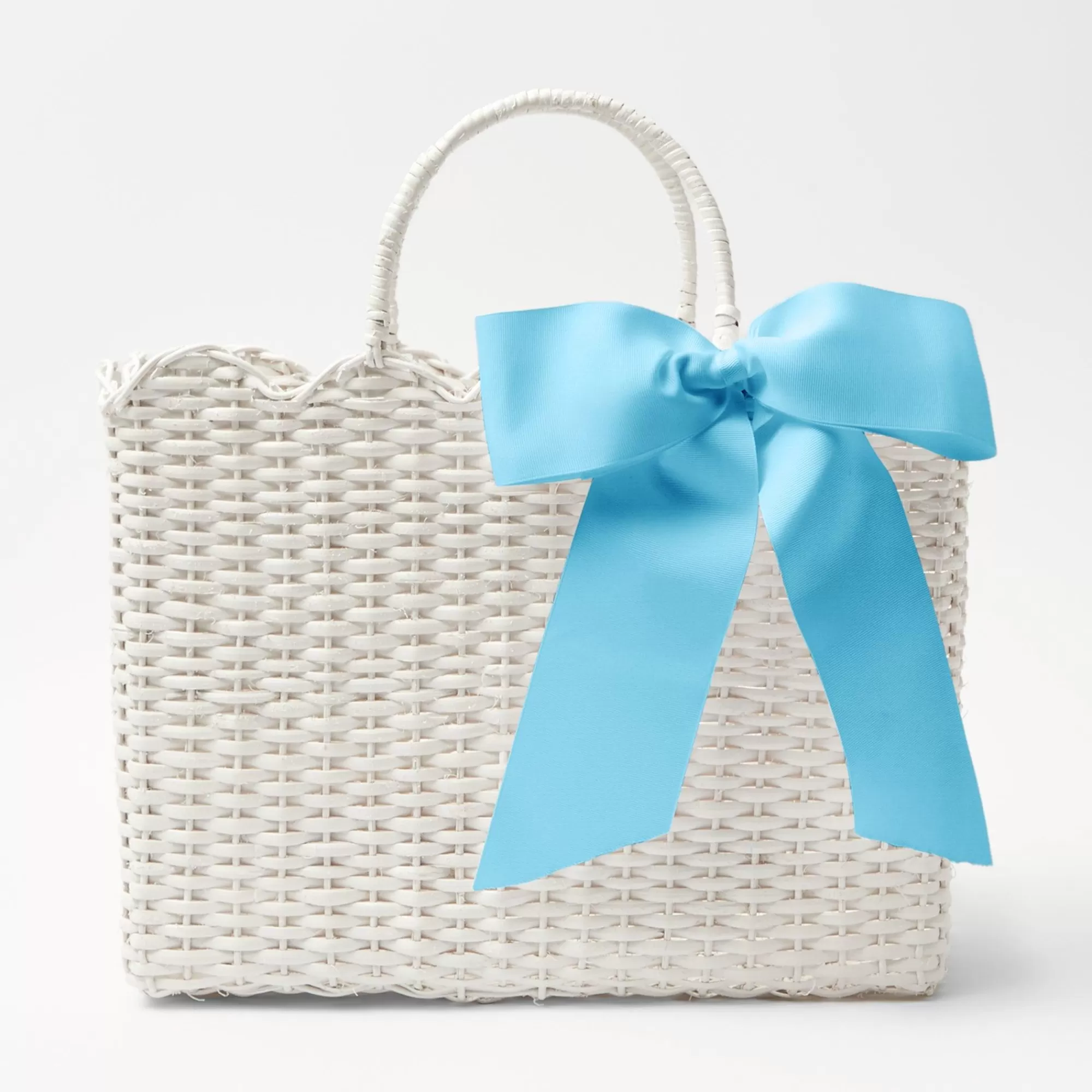 Flash Sale White Rattan Tote Bag (Blue Bow) Women Mrs. Alice Tote Bags