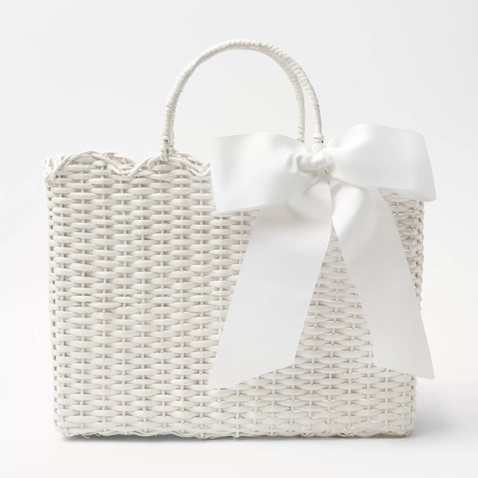 Best Sale White Rattan Tote Bag (White Bow) Women Mrs. Alice Tote Bags