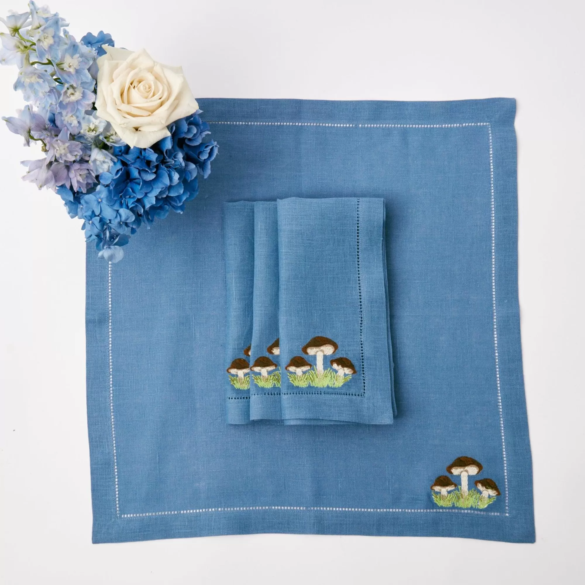 New Mushroom Blue Linen Napkins (Set Of 4) Napkins