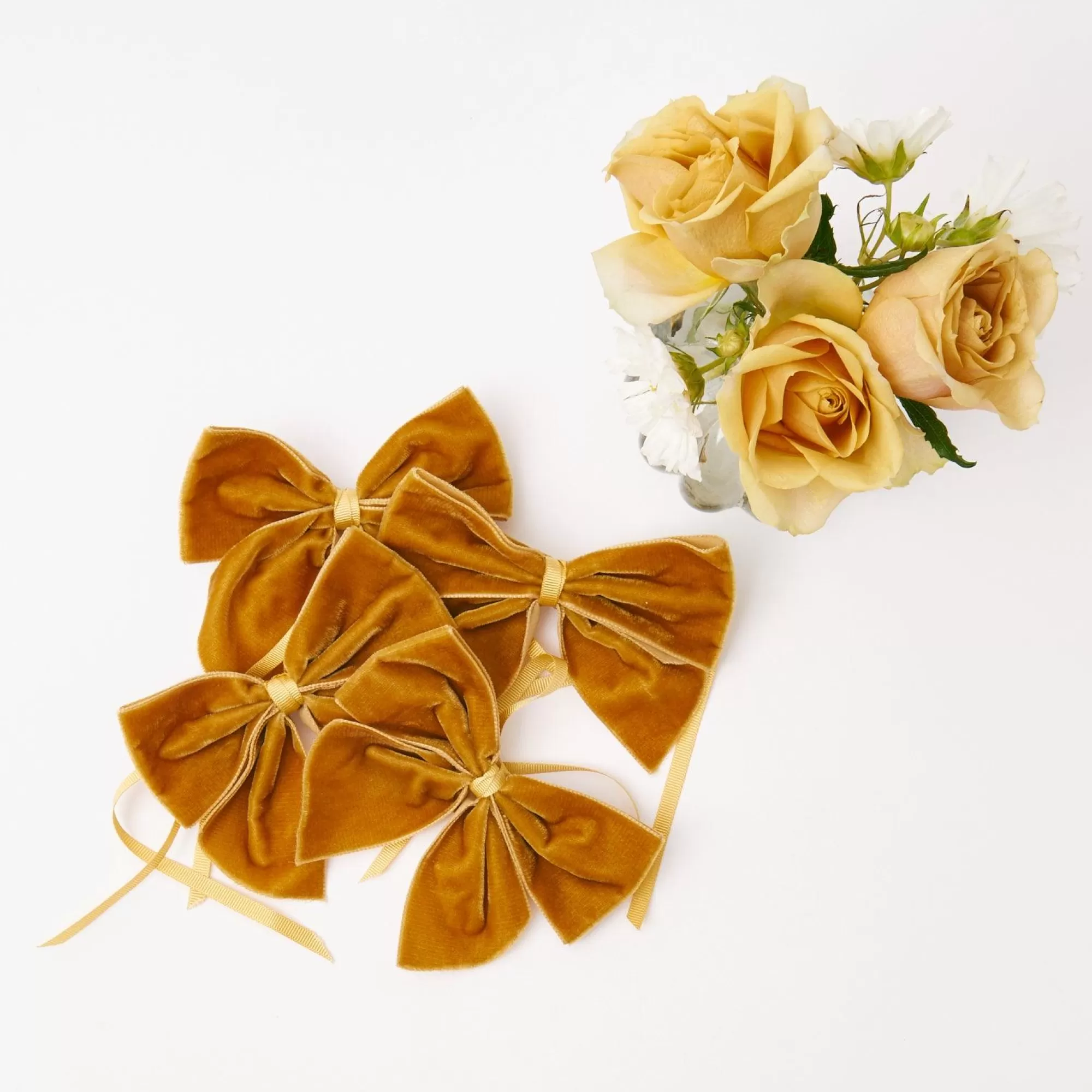 New Mustard Velvet Napkin Bows (Set Of 4) Napkin Rings, Bows & Wreaths