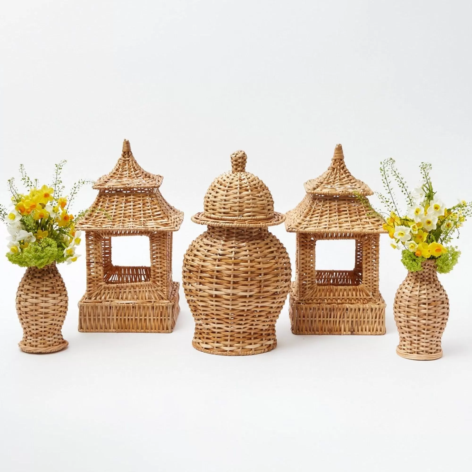 Outlet Natural Rattan Decoration Set Pagodas & Lanterns