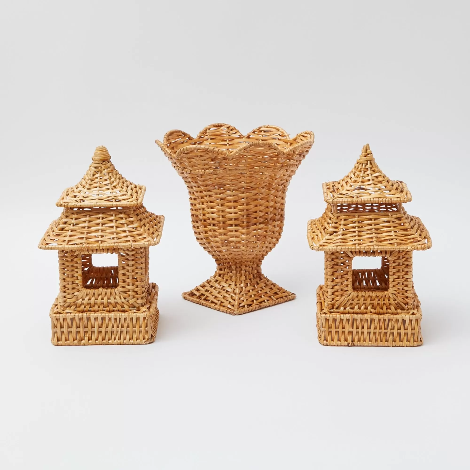 Discount Natural Rattan Pagoda & Urn Vase Set Rattan Tableware