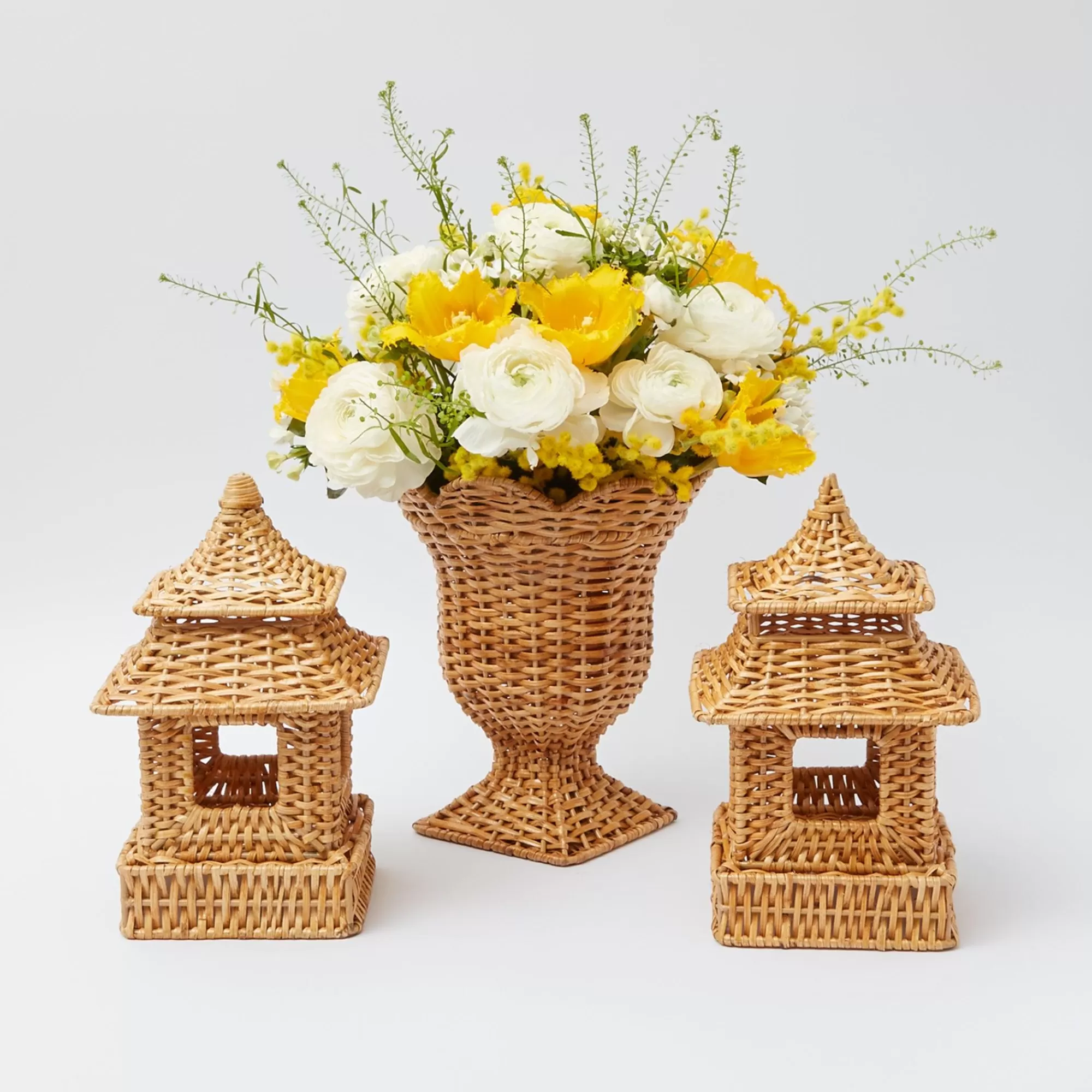 Discount Natural Rattan Pagoda & Urn Vase Set Rattan Tableware