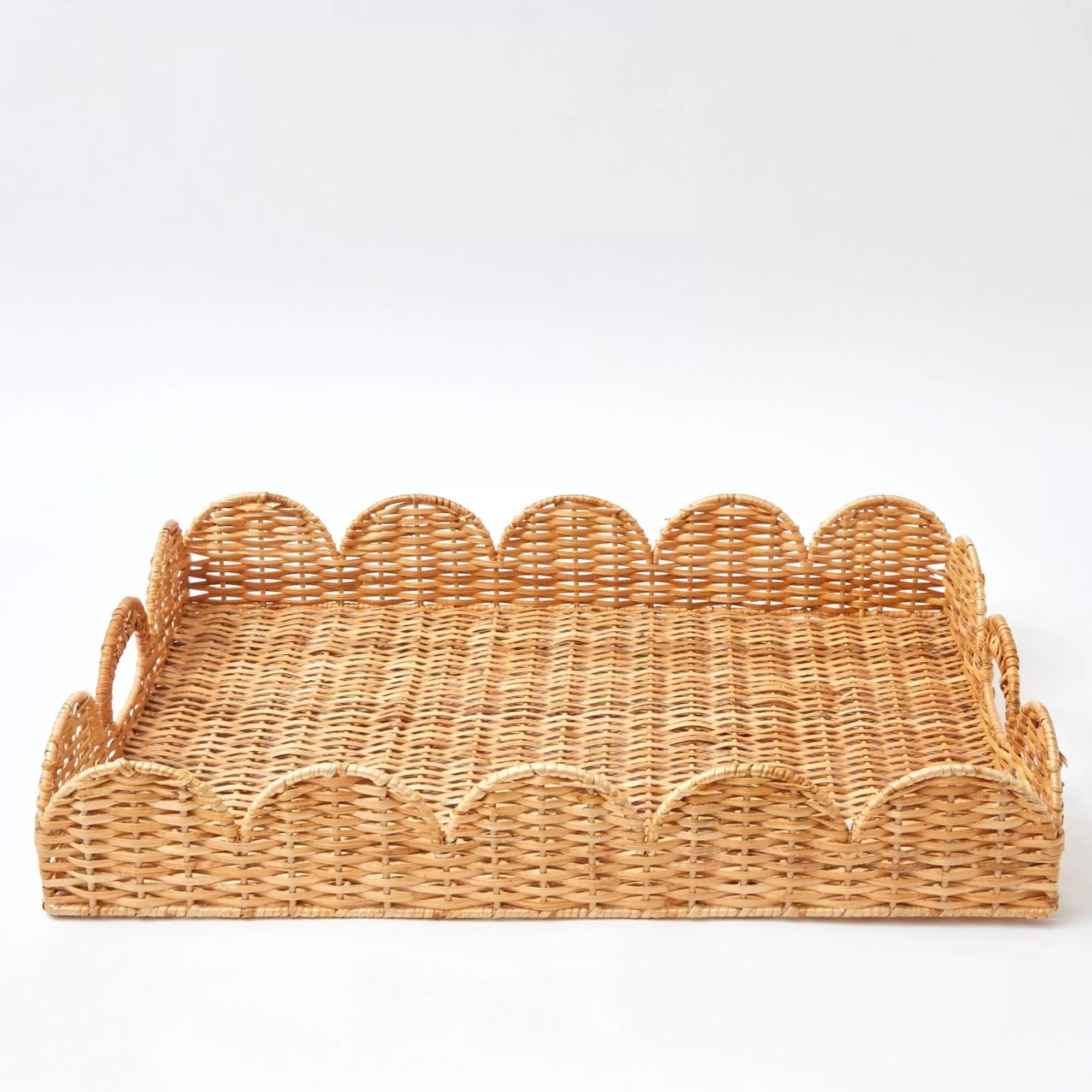 Flash Sale Natural Scalloped Rattan Tray Trays & Liners