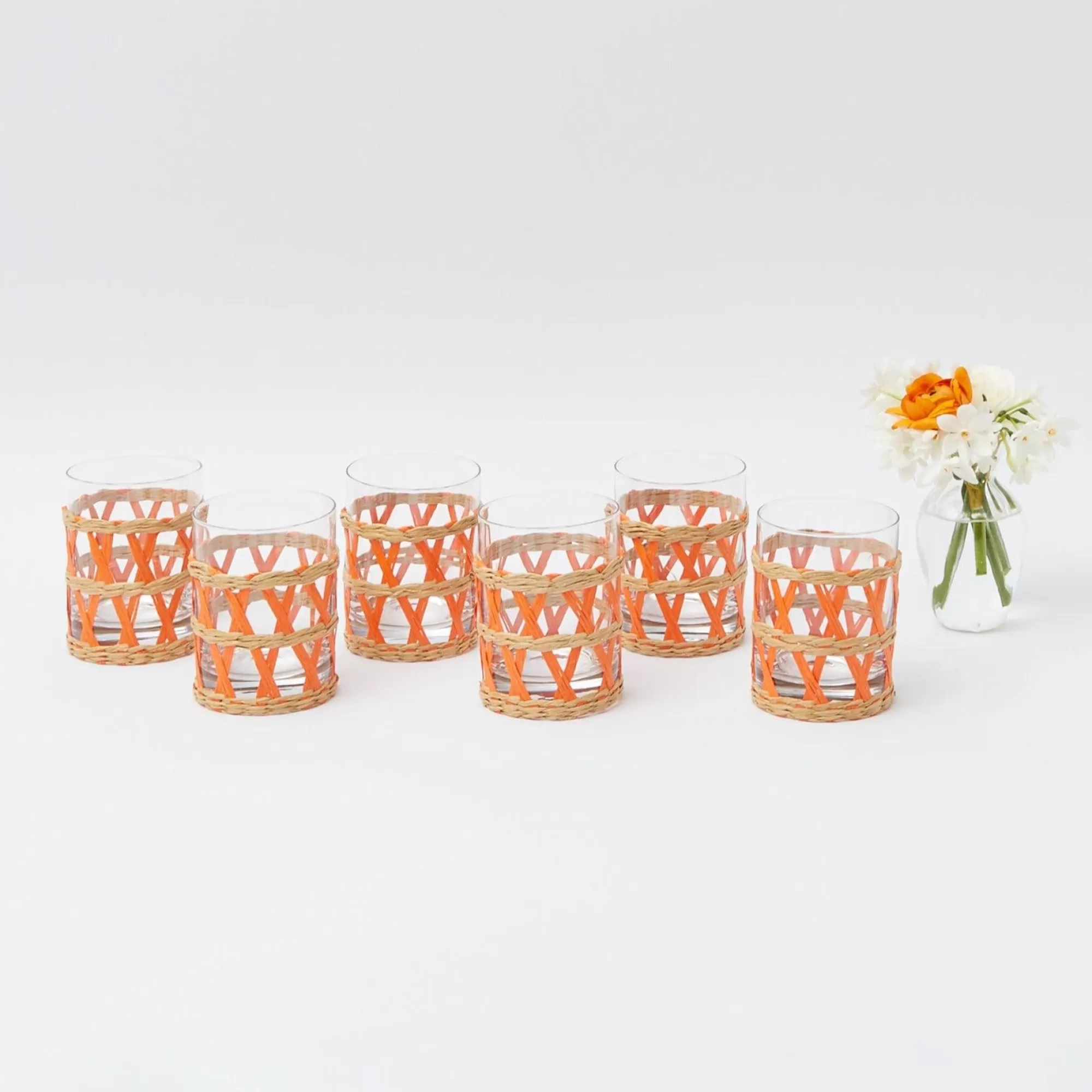 New Orange Raffia Water Glasses (Set Of 6) Glasses