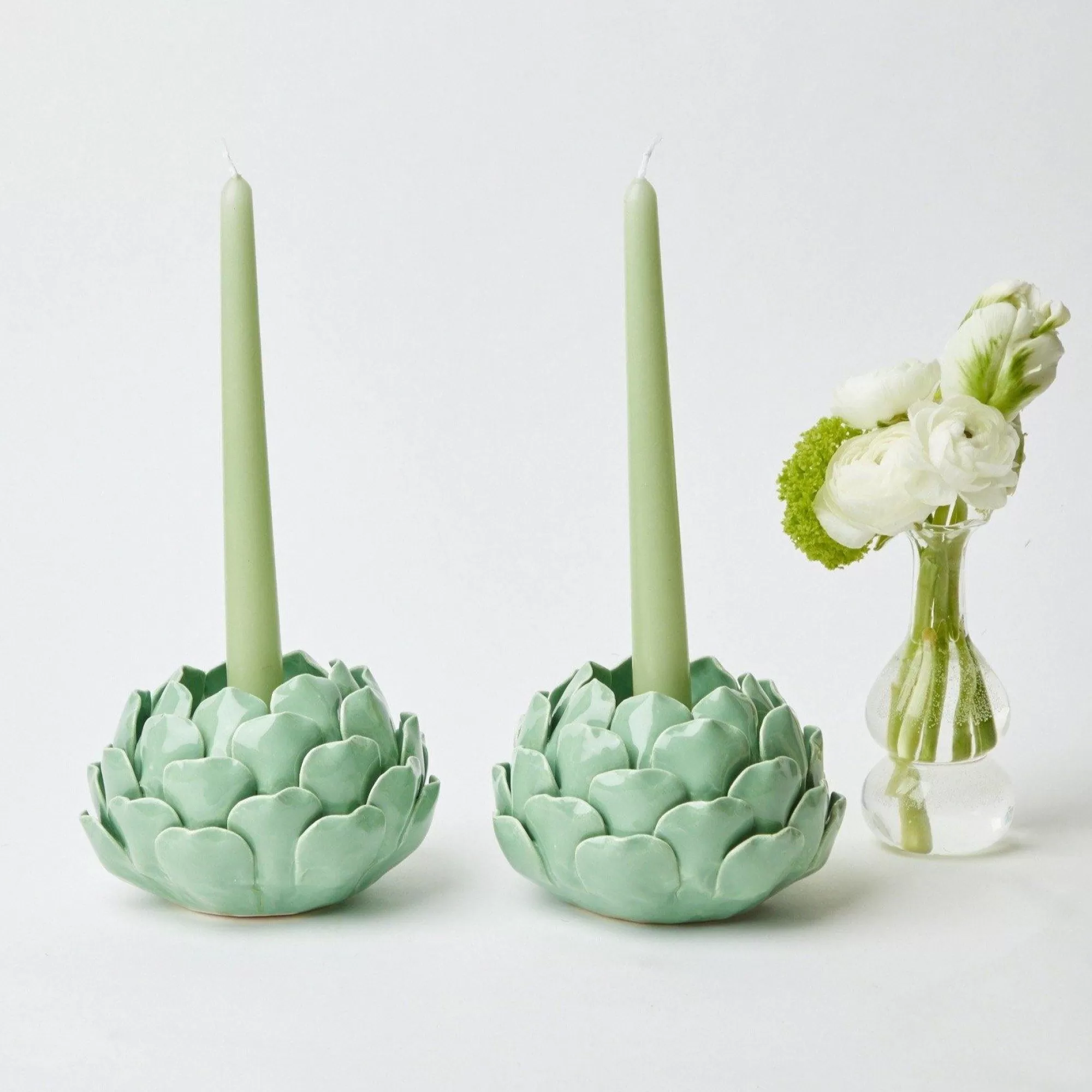 Outlet Pale Green Artichoke Candle Holder (Pair) Candle Holders