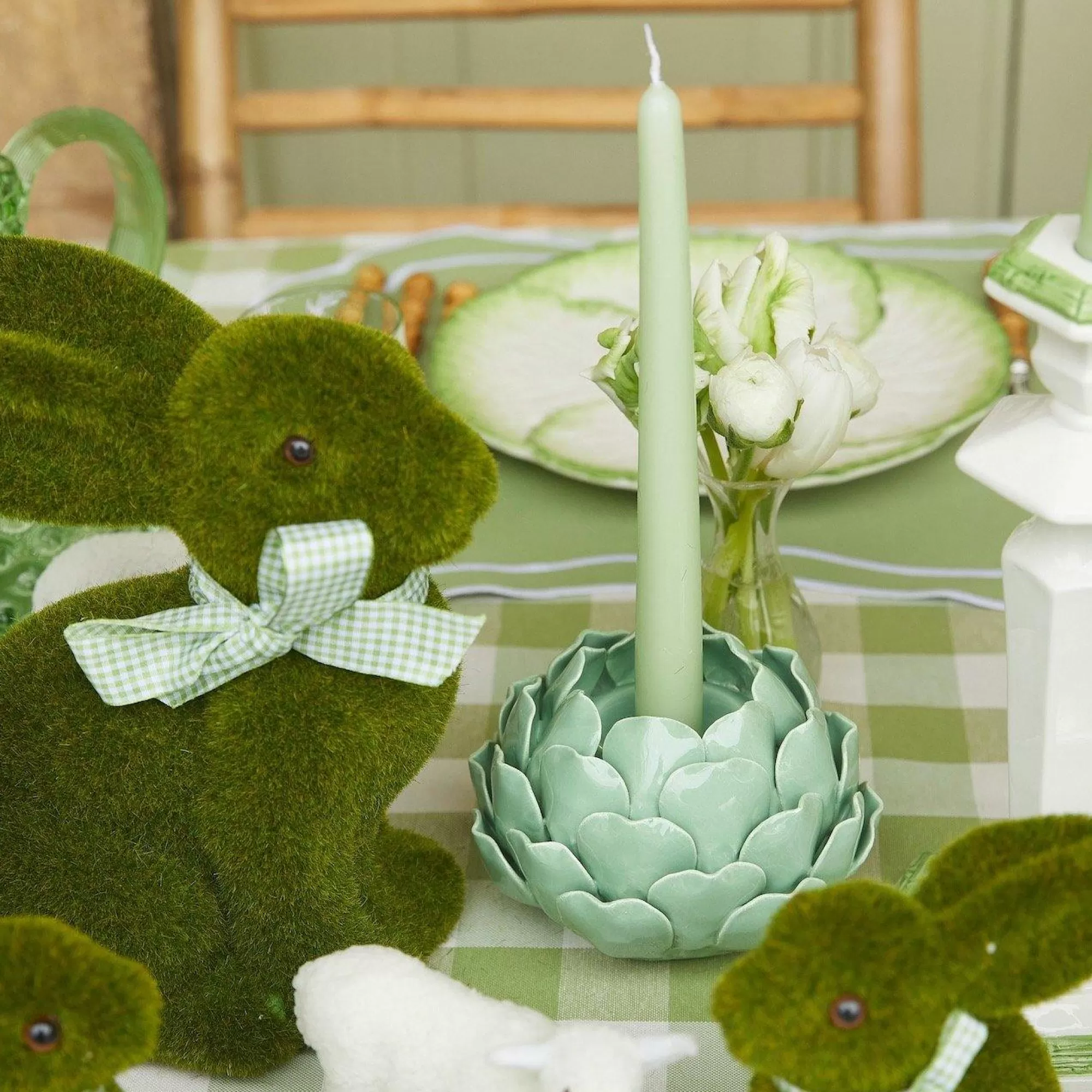 Outlet Pale Green Artichoke Candle Holder (Pair) Candle Holders