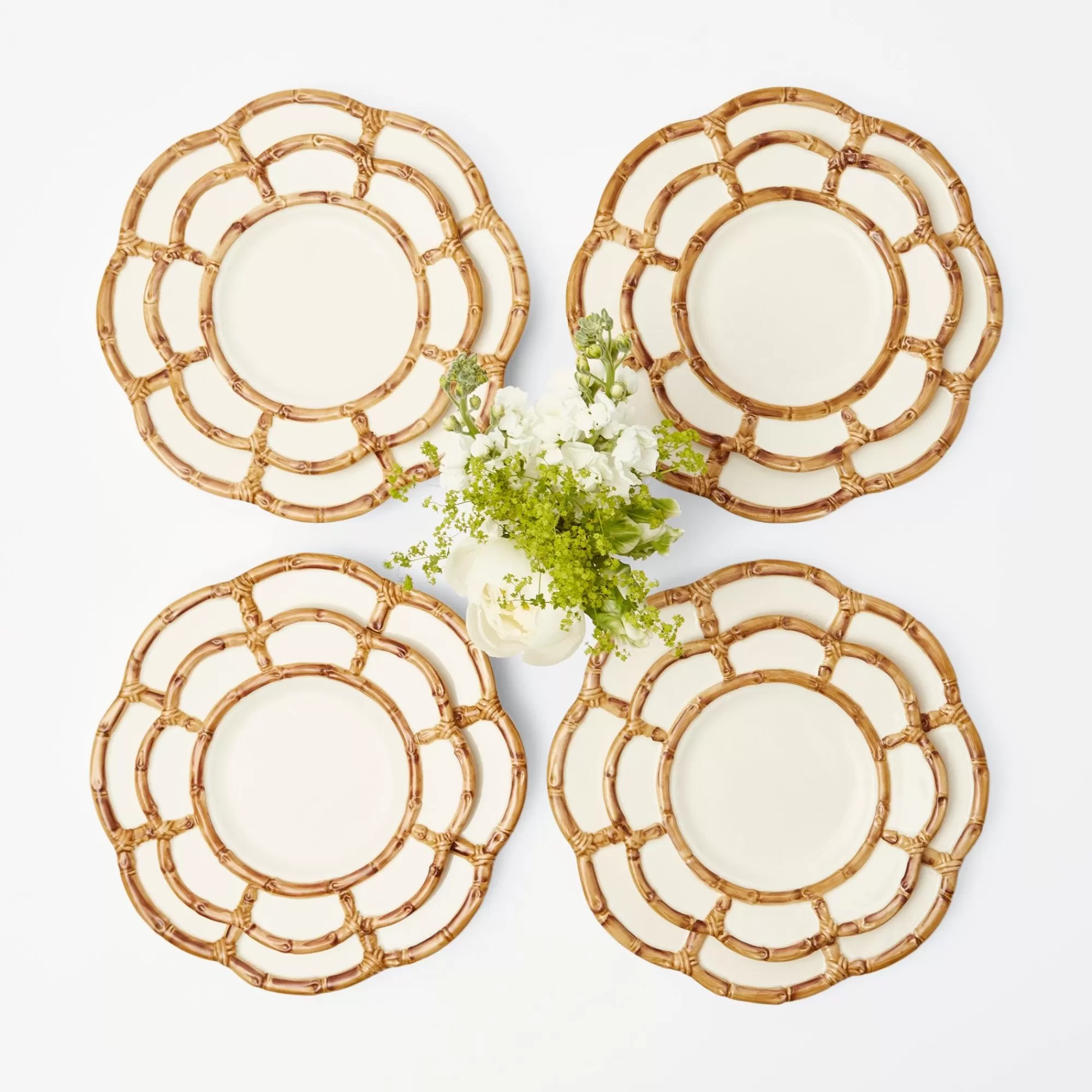 Discount Petal Bamboo Ceramic Dinner & Starter Plates (Set Of 8) Crockery Sets