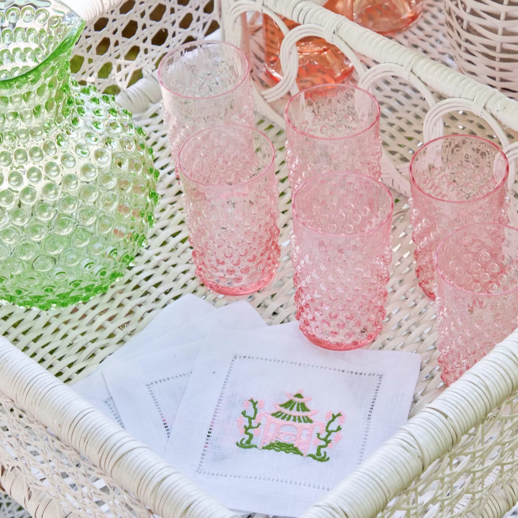 Best Pink & Green Pagoda Cocktail Napkins (Set Of 4) Napkins