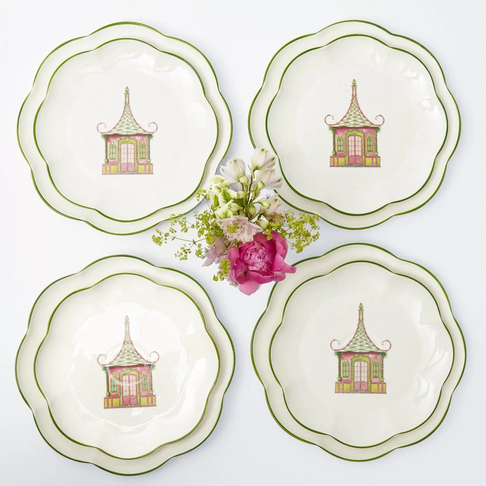 Cheap Pink & Green Pagoda Dinner & Starter Plates (Set Of 8) Dinner Plates