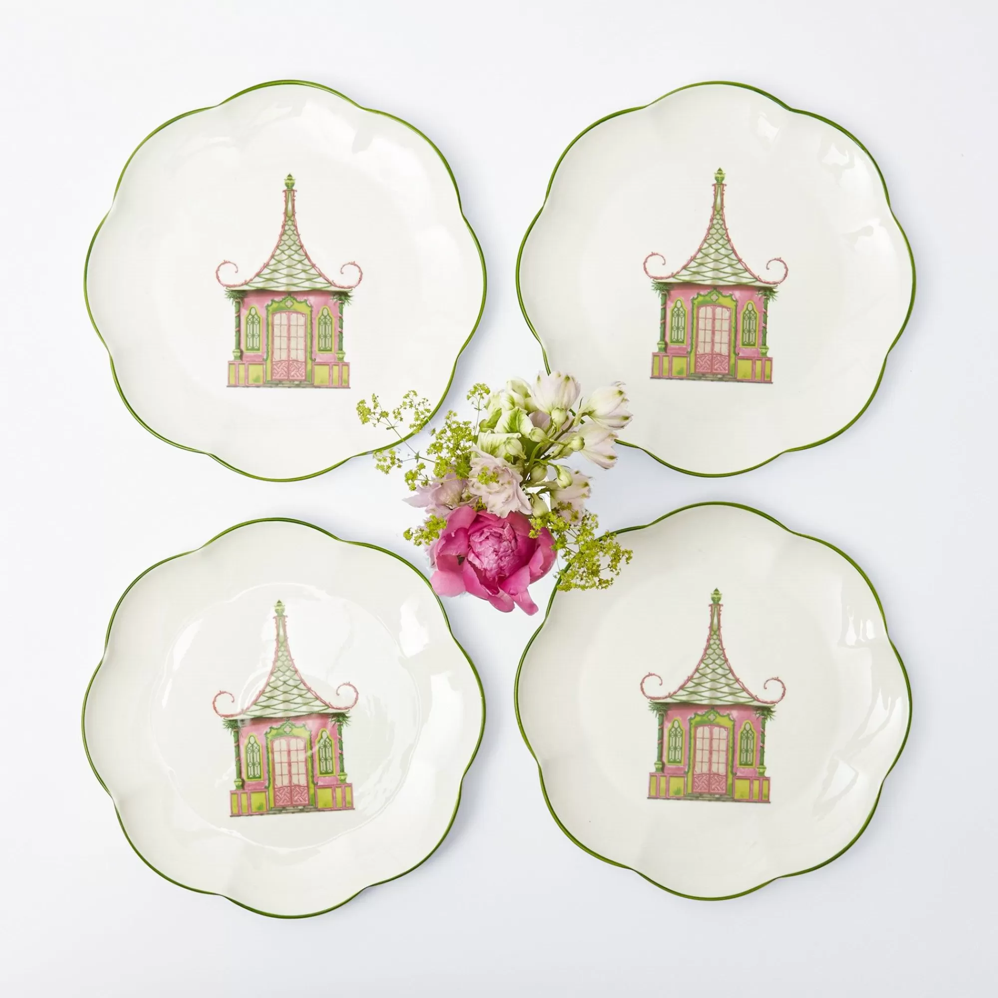 Cheap Pink & Green Pagoda Dinner Plate (Set Of 4) Dinner Plates