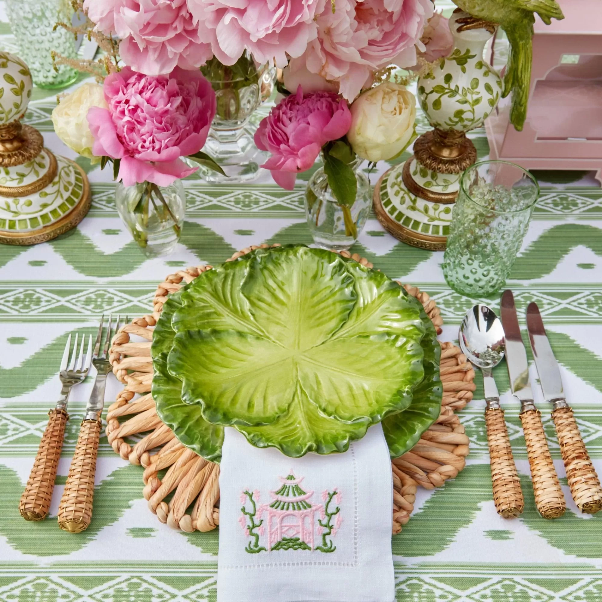 New Pink & Green Pagoda Napkins (Set Of 4) Napkins