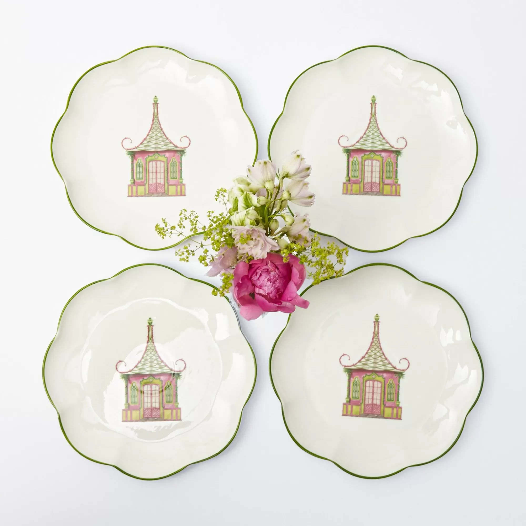 Store Pink & Green Pagoda Starter Plate (Set Of 4) Starter Plates