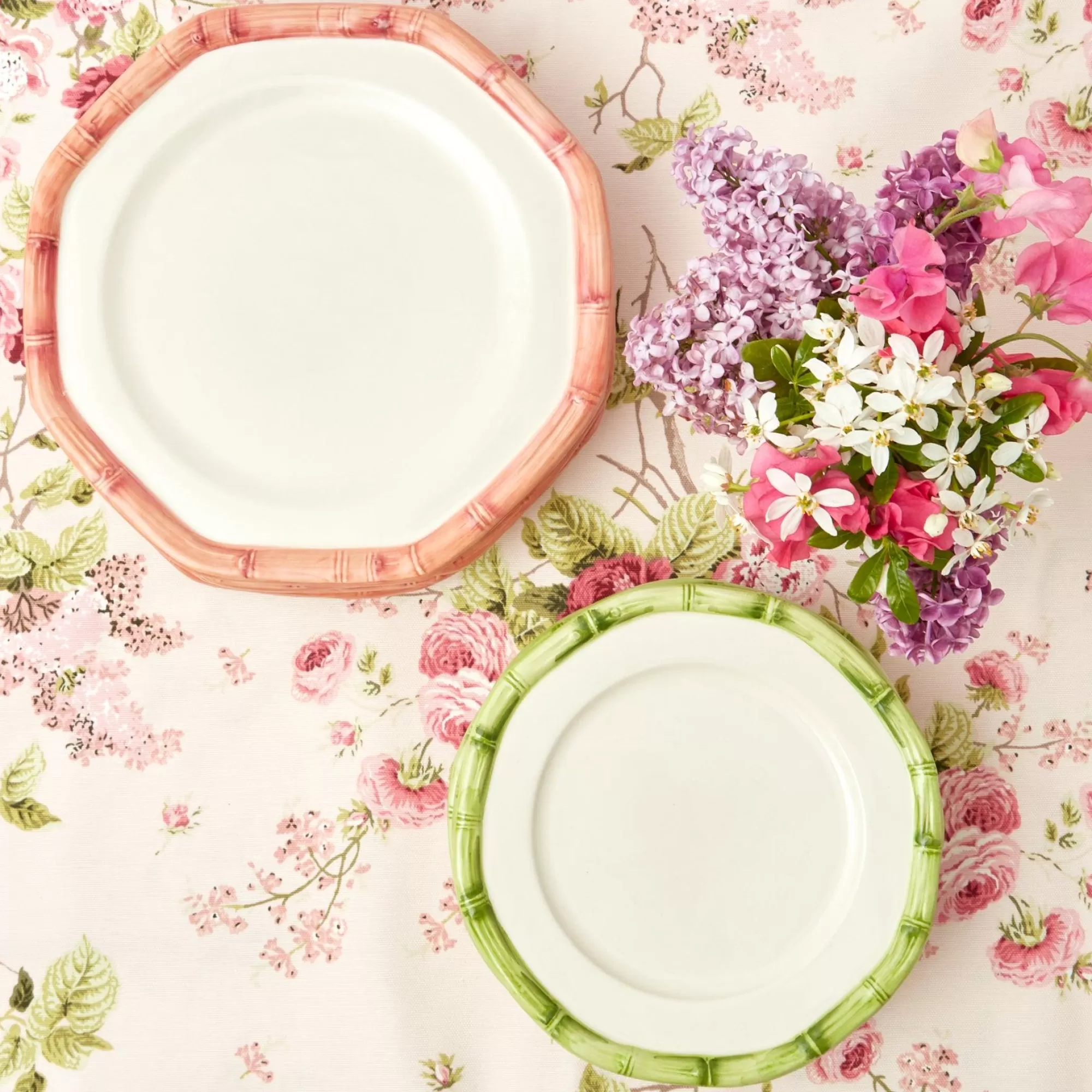 New Pink Geometric Bamboo Dinner Plate (Set Of 4) Crockery Sets