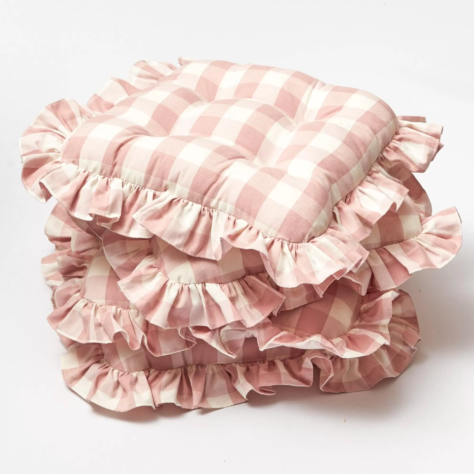 Outlet Pink Gingham Ruffle Seat Pad Cushion (Set Of 4) Cushions