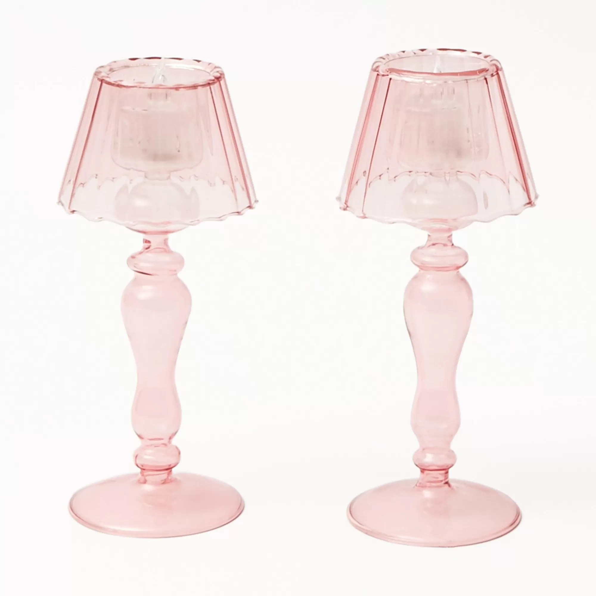 Best Pink Glass Lantern Tea Light Holder (Pair) - 24Cm Candle Holders