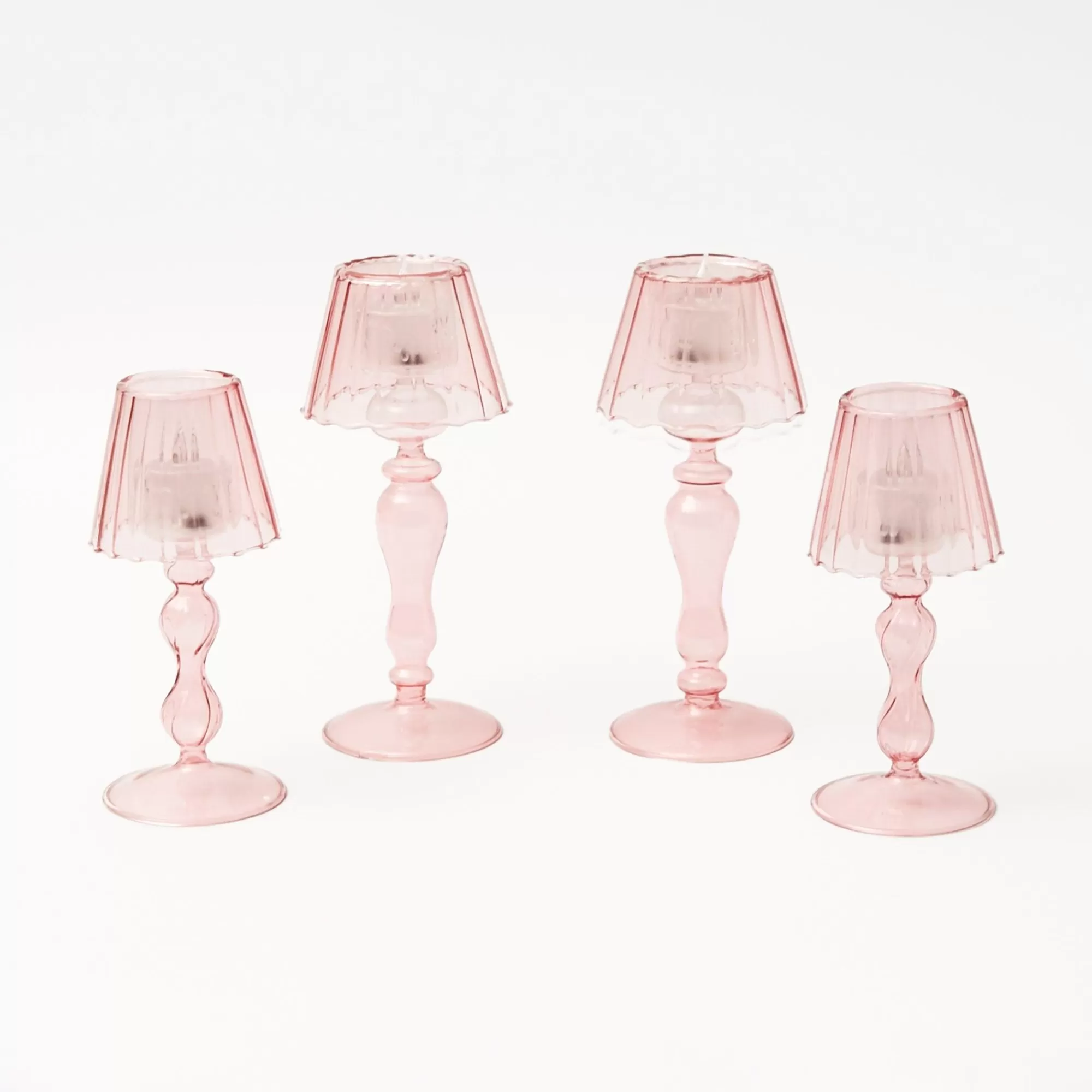 Cheap Pink Glass Lantern Tea Light Holder Set Candle Holders