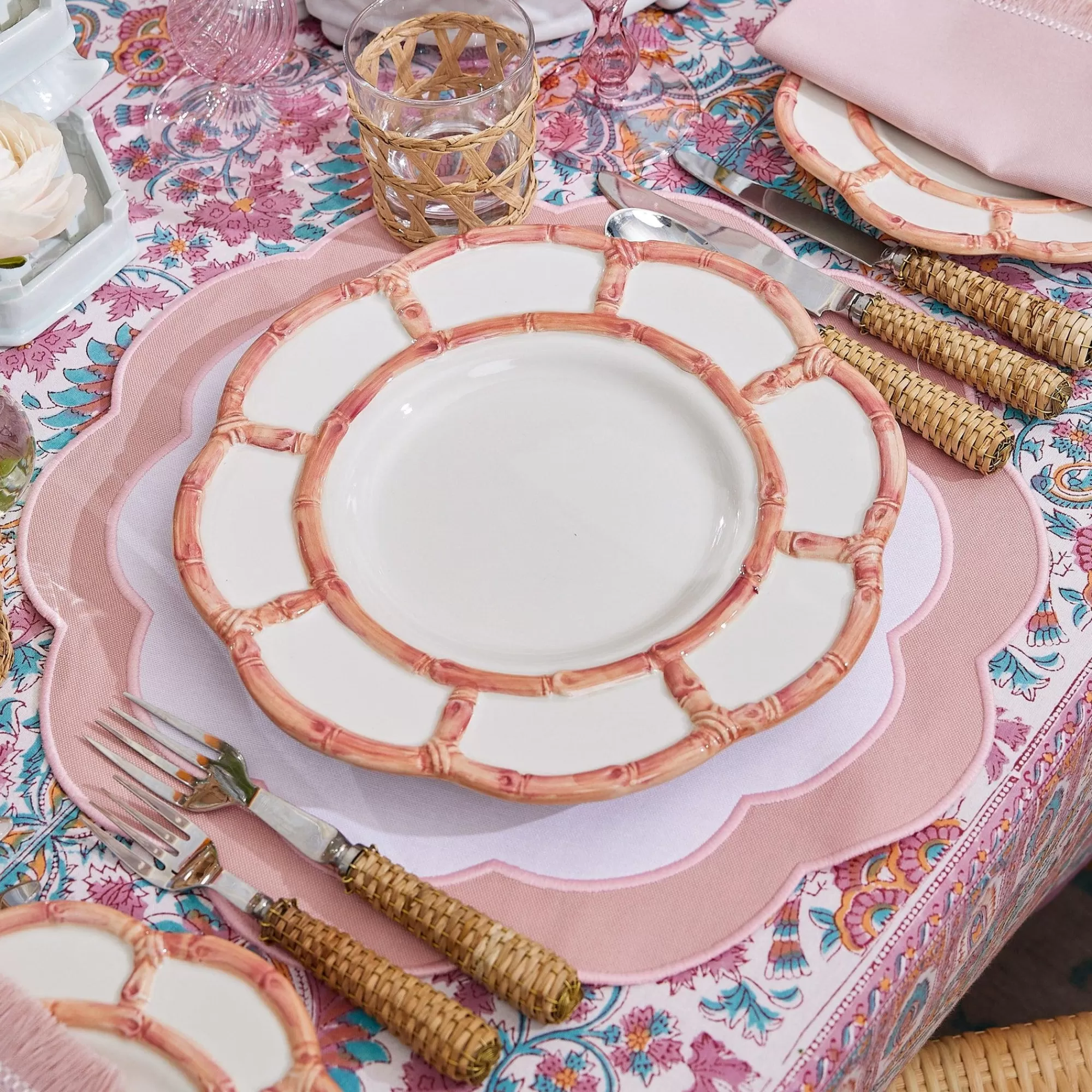 Online Pink Petal Bamboo Dinner & Starter Plates (Set Of 8) Dinner Plates