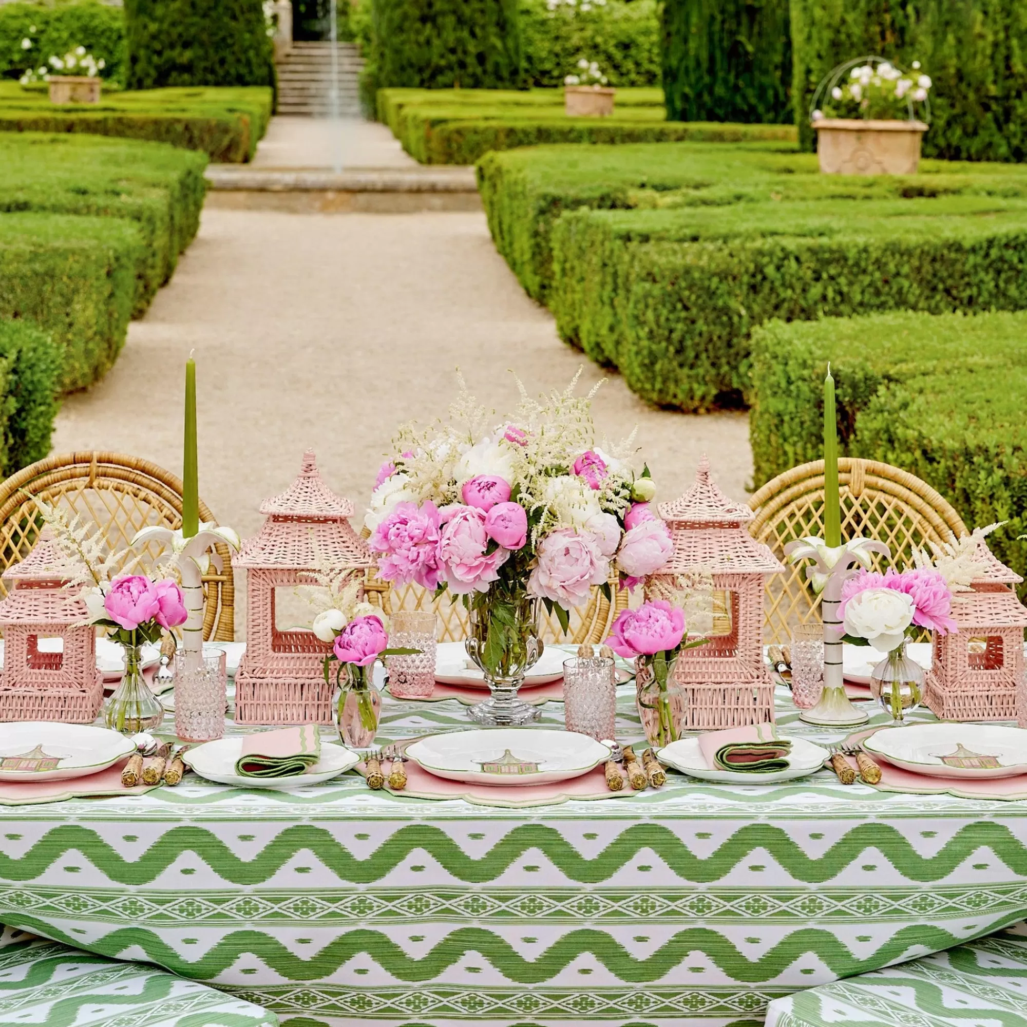 New Pink Rattan Pagoda Lantern Set Pagodas & Lanterns