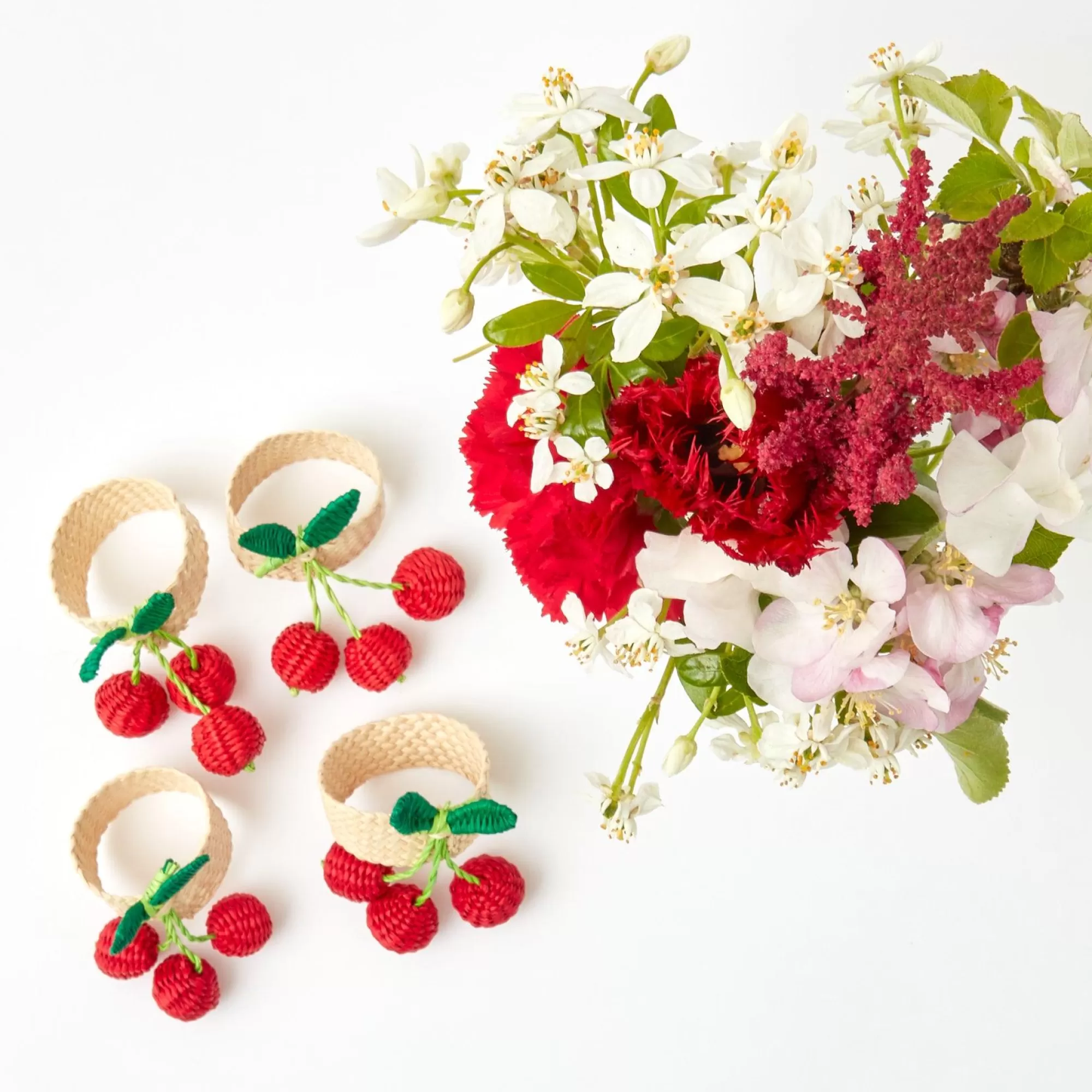 Shop Raffia Cherry Napkin Holders (Set Of 4) Napkin Rings, Bows & Wreaths