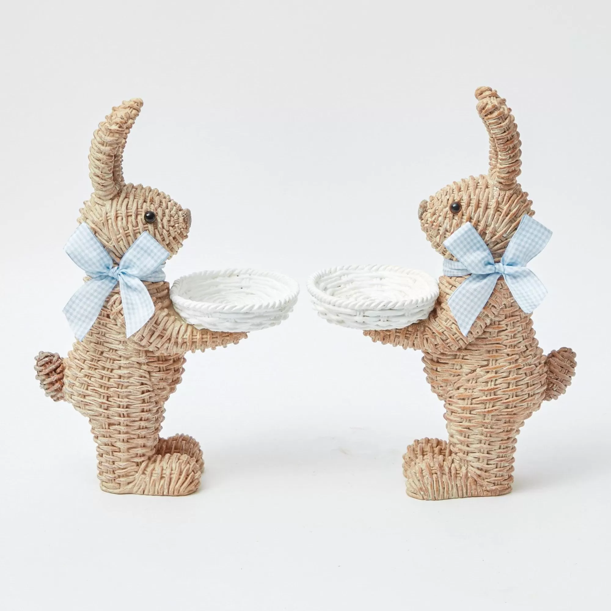 Outlet Rattan Blue Ribboned Rabbit With Basket (Pair) Rattan Tableware