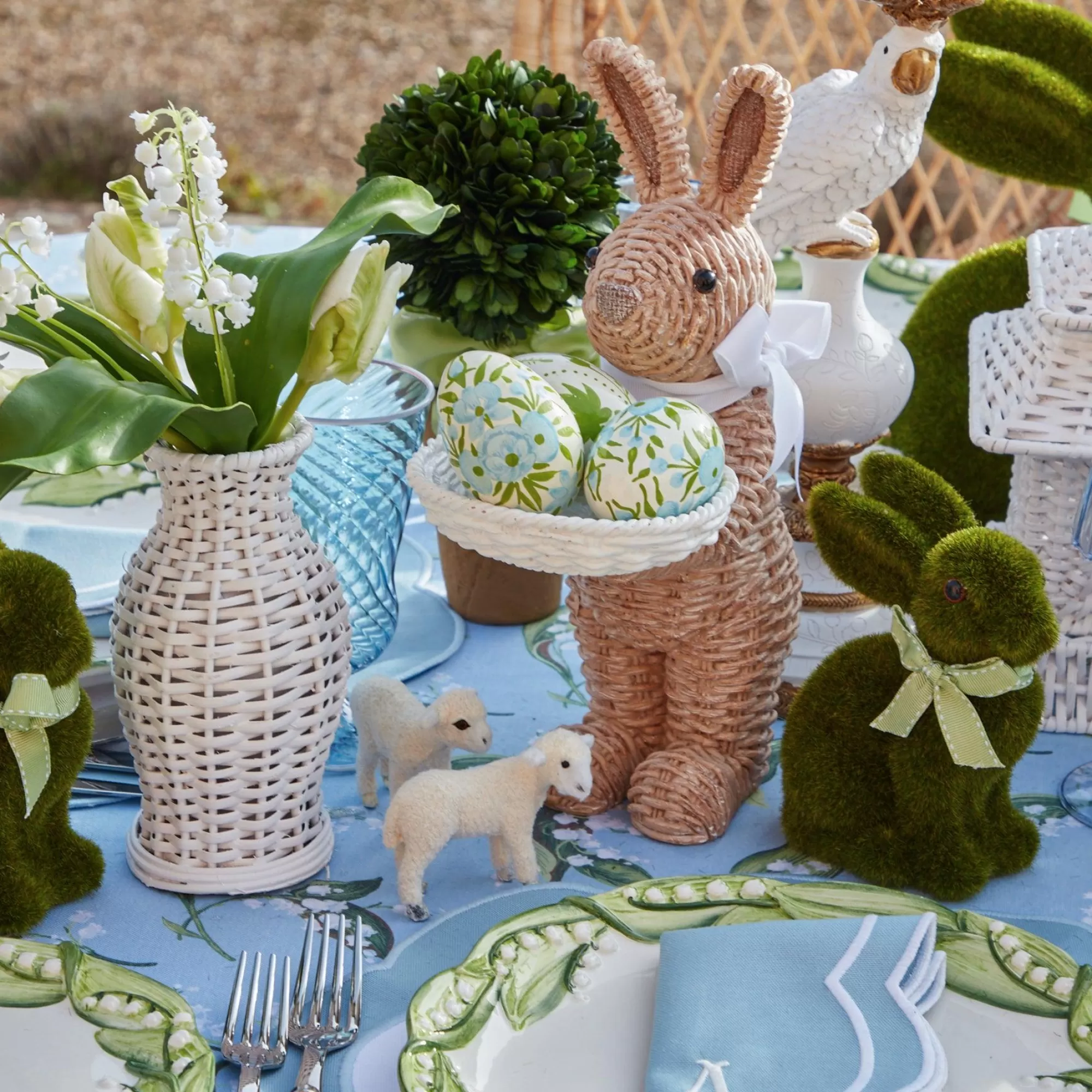 Best Rattan Ribboned Rabbit With Basket (Pair) Rattan Tableware