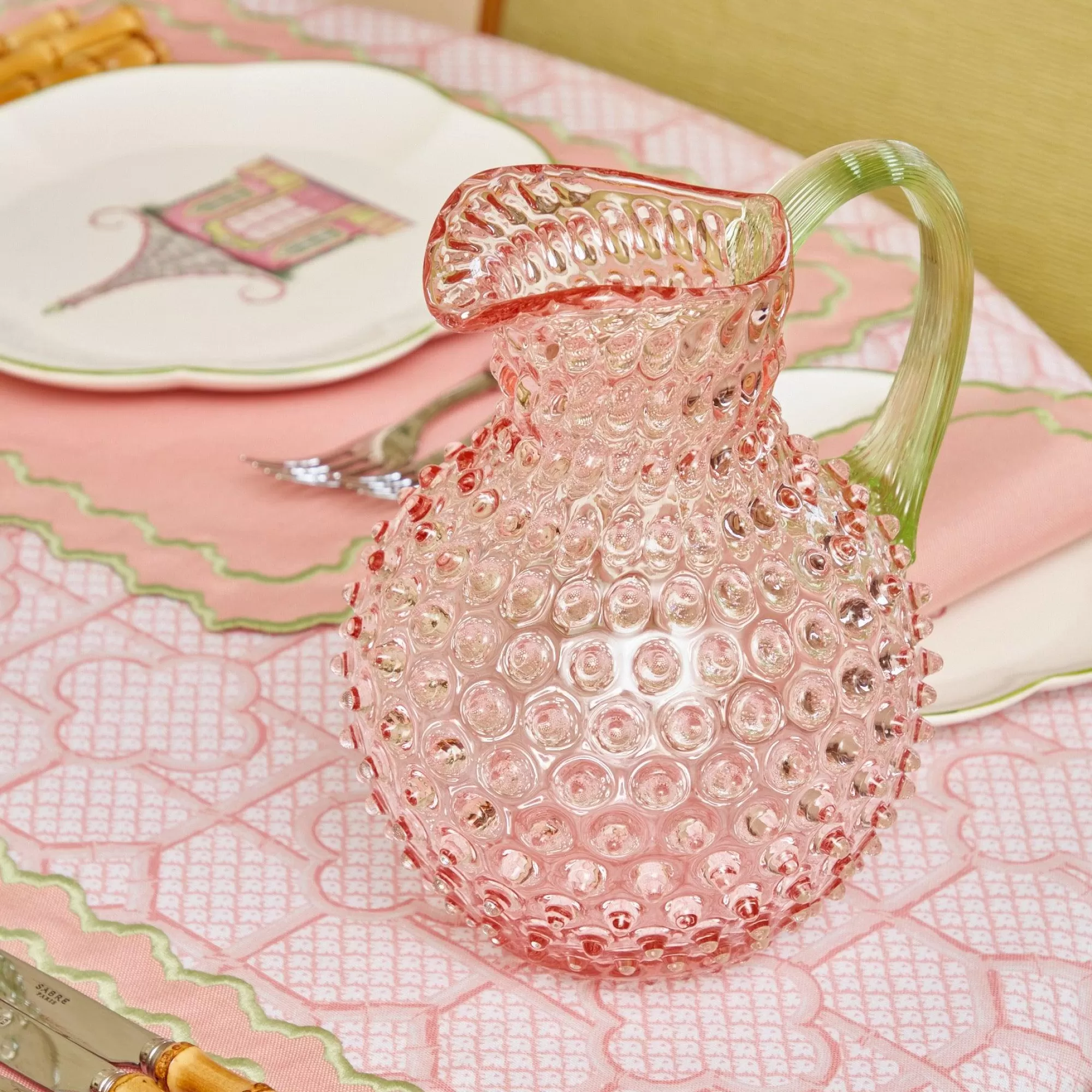 Clearance Rose Hobnail Jug With Emerald Handle Jugs