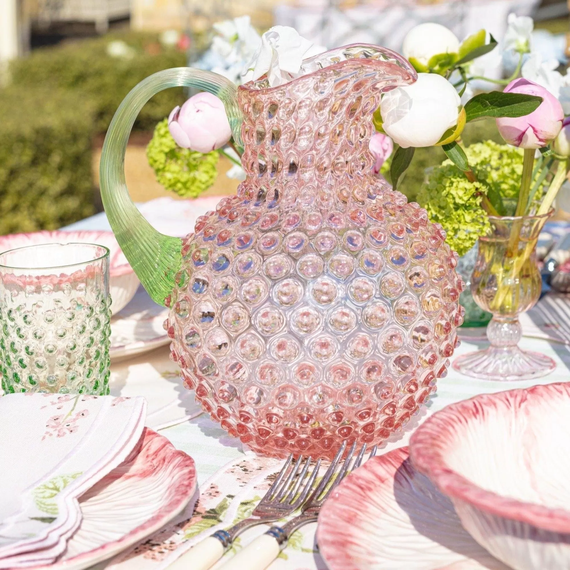 Discount Rose Hobnail Jug With Emerald Handle & Glasses (Set Of 6) Glassware Sets