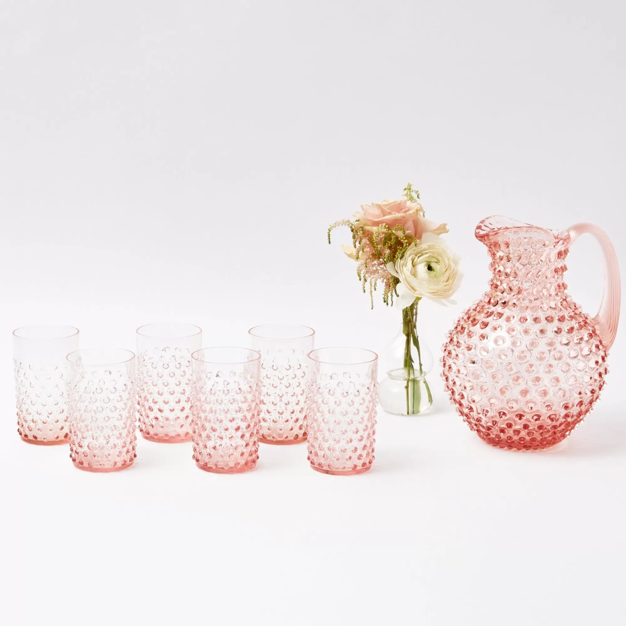 Cheap Rose Pink Hobnail Water Glasses & Jug Set Glassware Sets