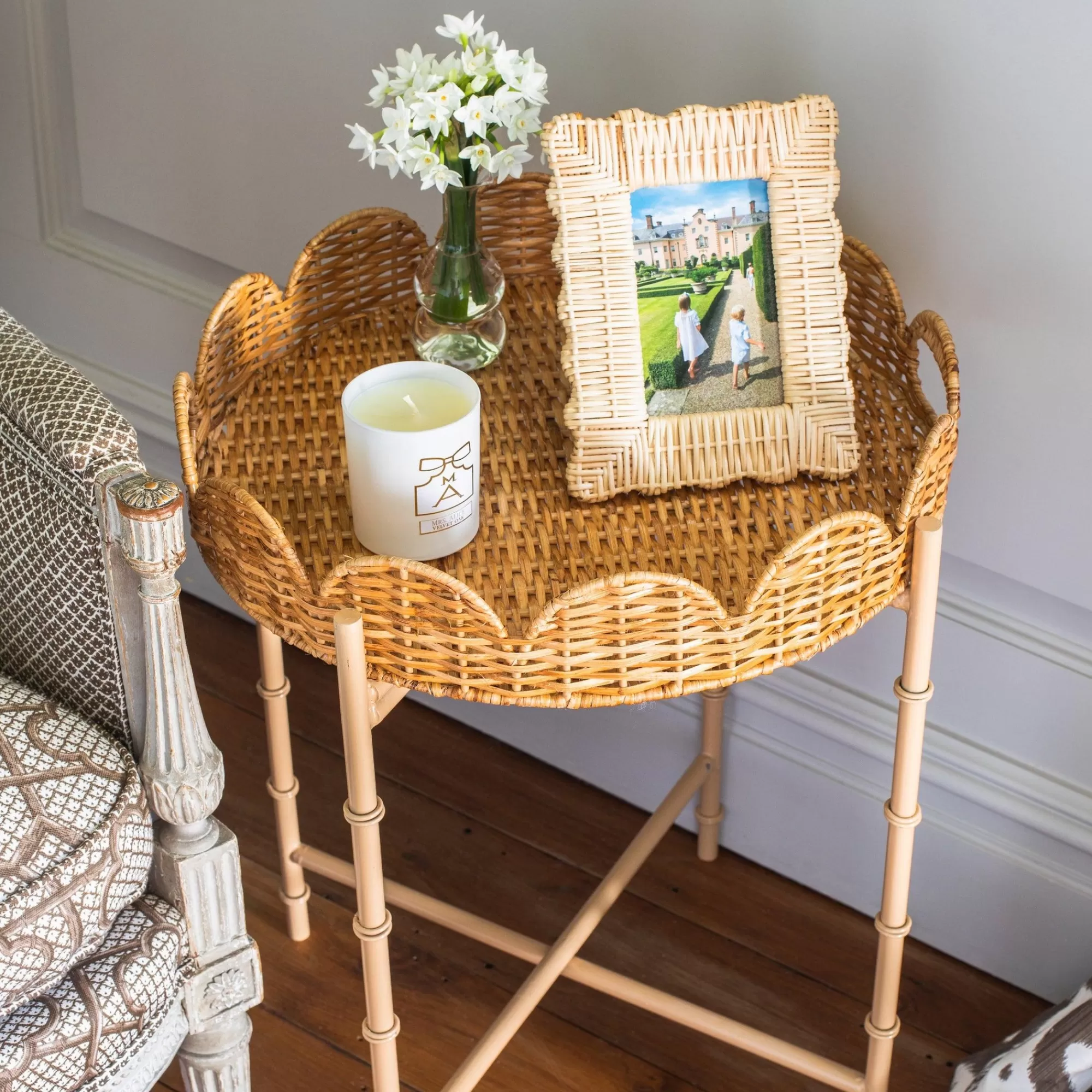 Shop Round Scalloped Rattan Tray With Stand Rattan Furniture