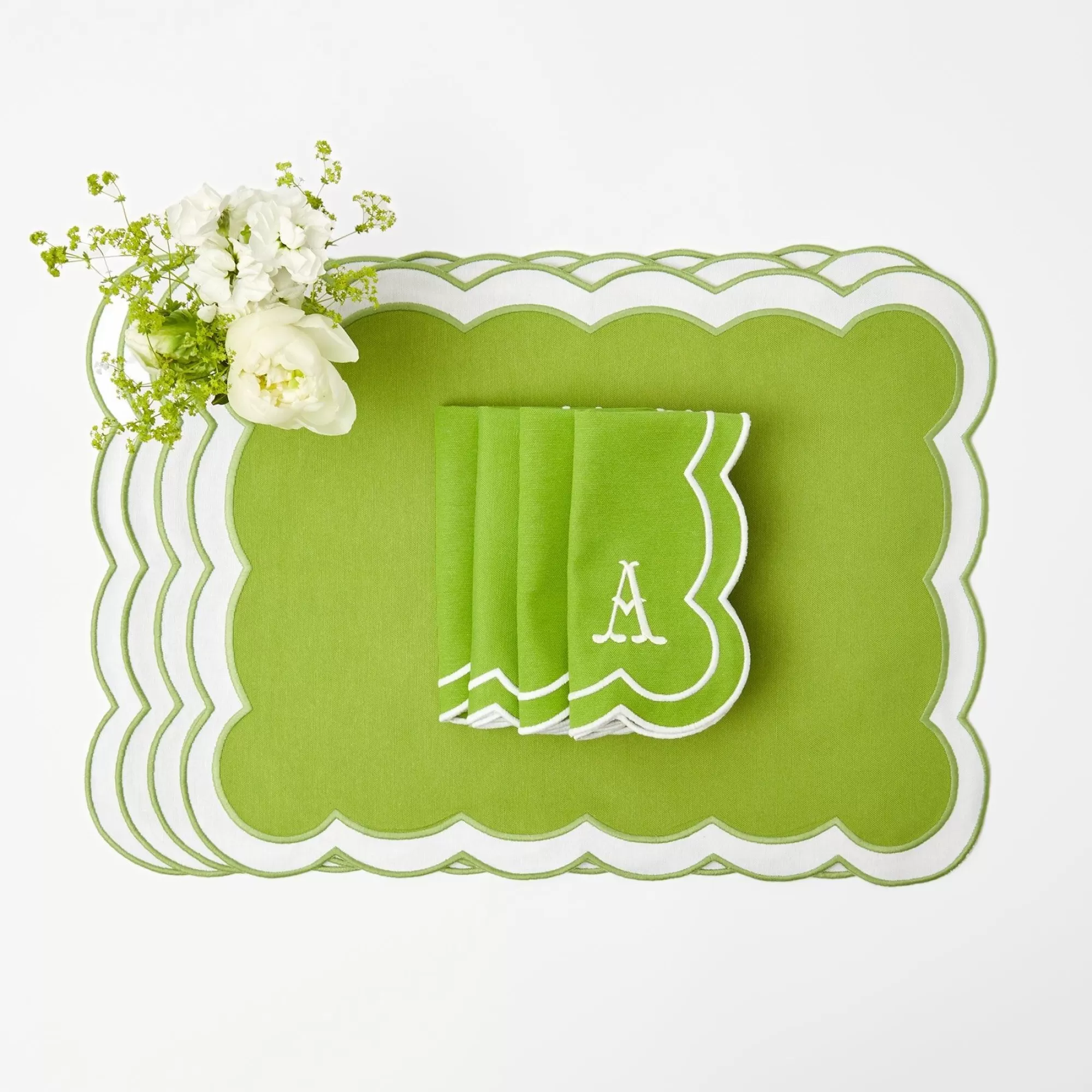 Outlet Serena Applique Green Placemats & Napkins (Set Of 4) Table Linen Sets