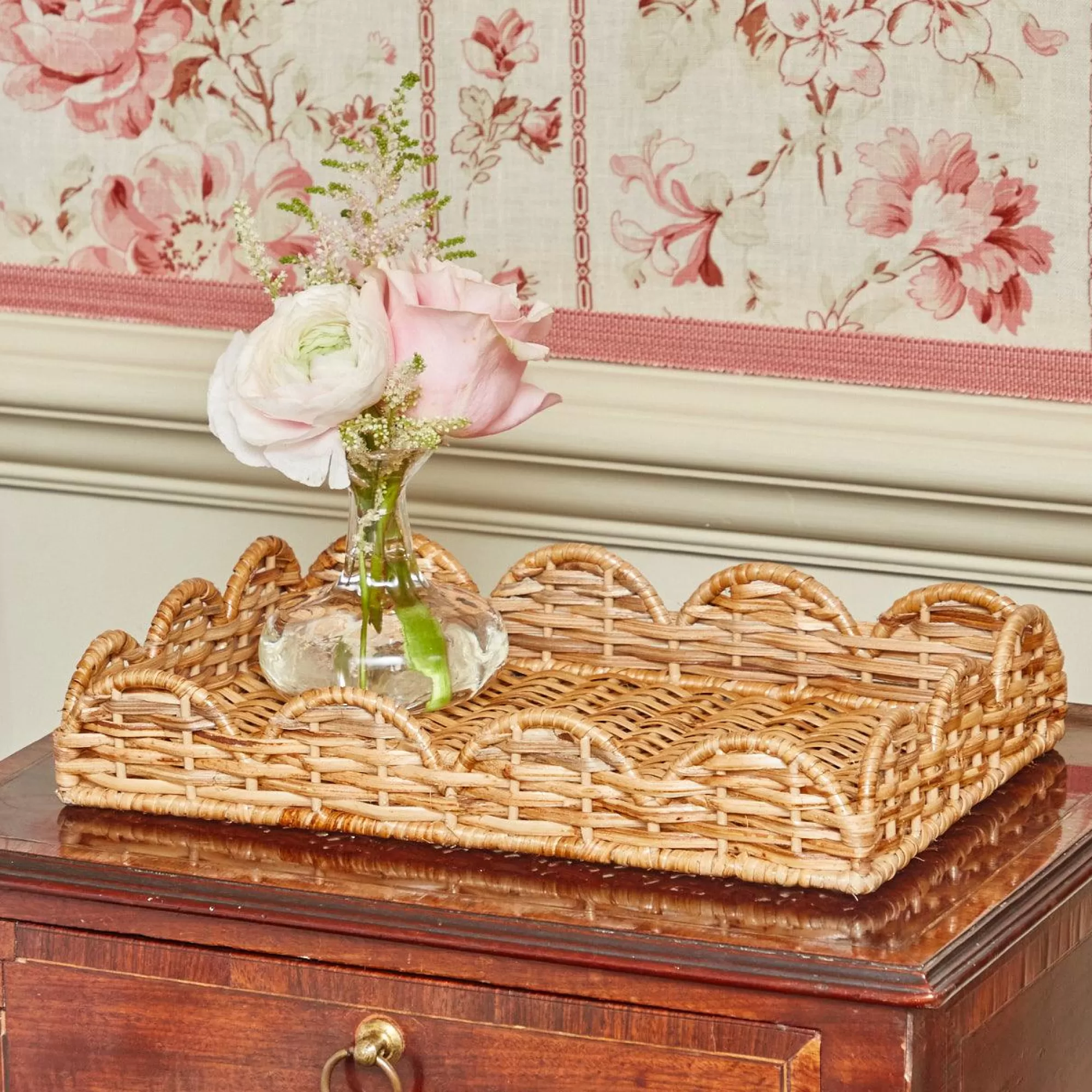 Hot Small Scalloped Rattan Tray Rattan Tableware