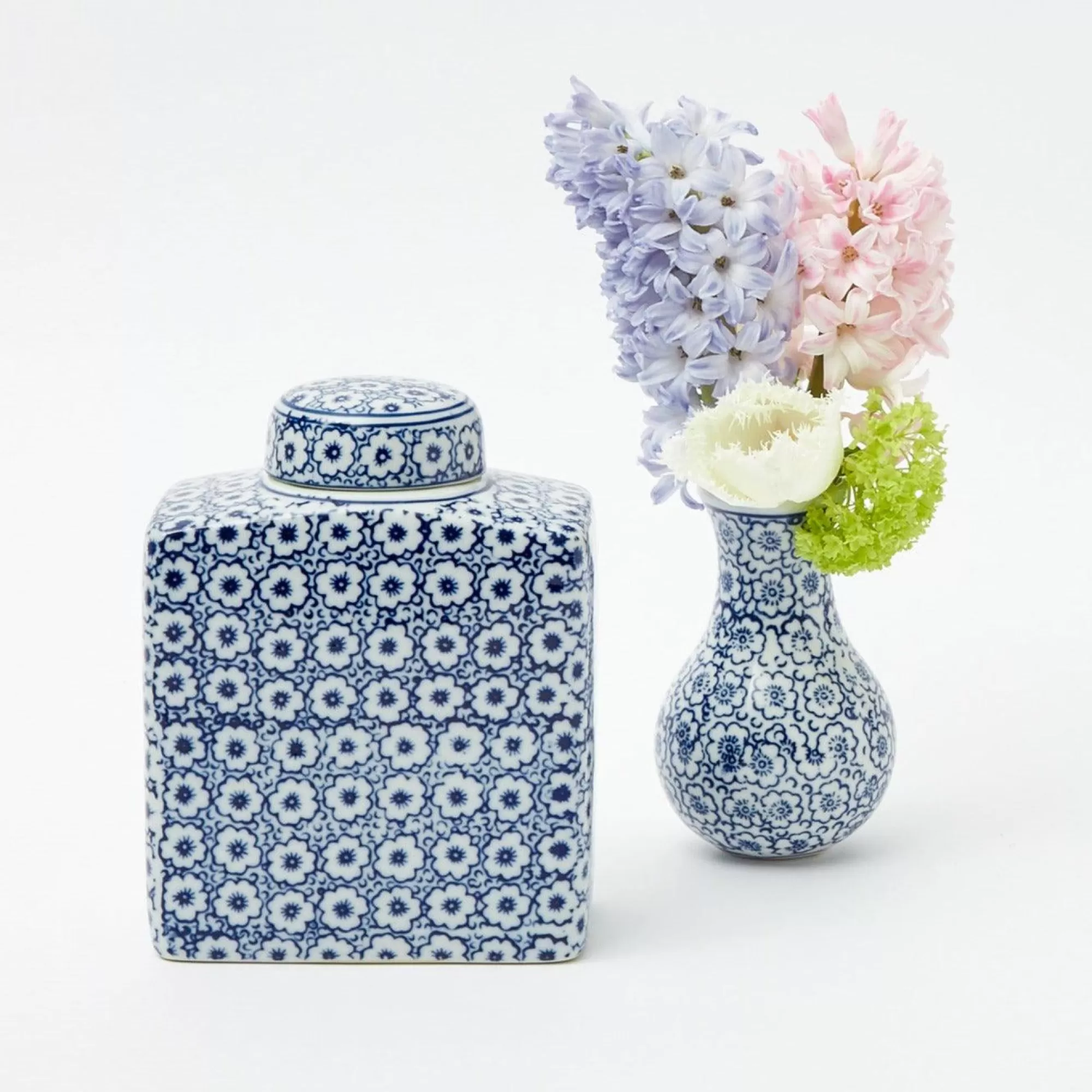 Discount Square Floral Print Ginger Jar Vases