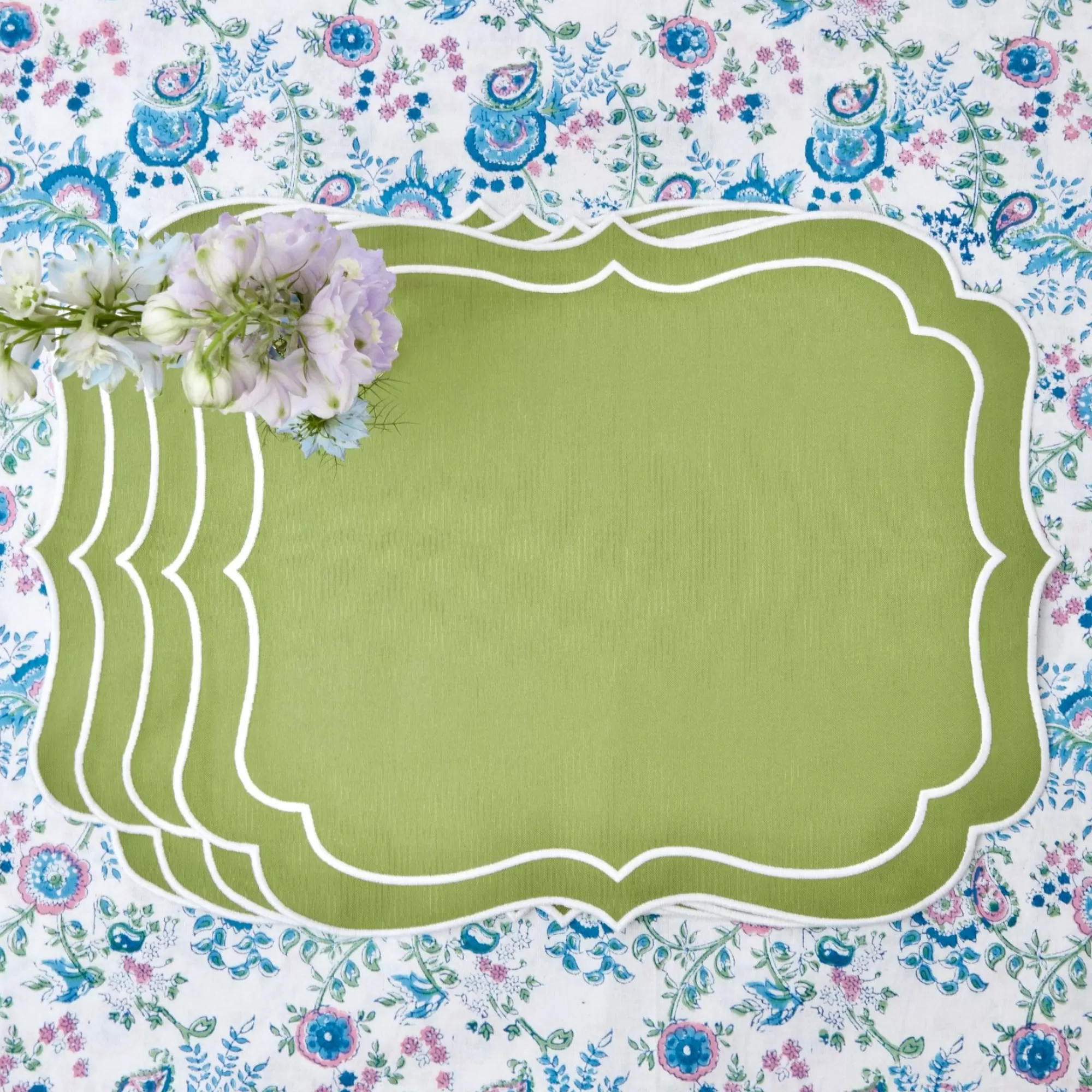 Online Sylvie Green Embroidered Placemats (Set Of 4) Placemats