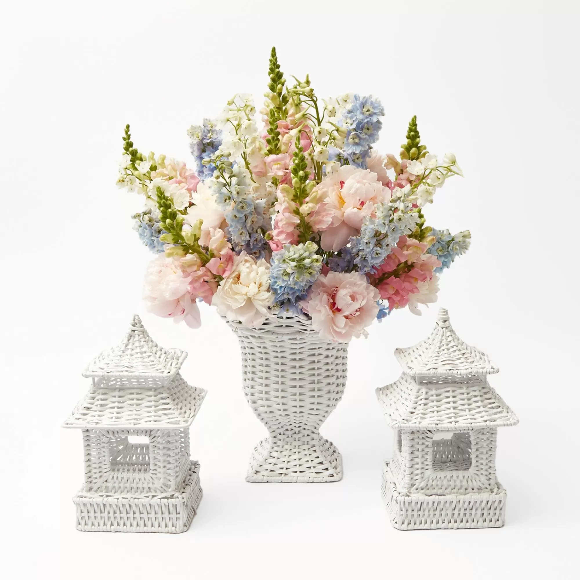 Discount White Rattan Pagoda & Urn Vase Set Rattan Tableware