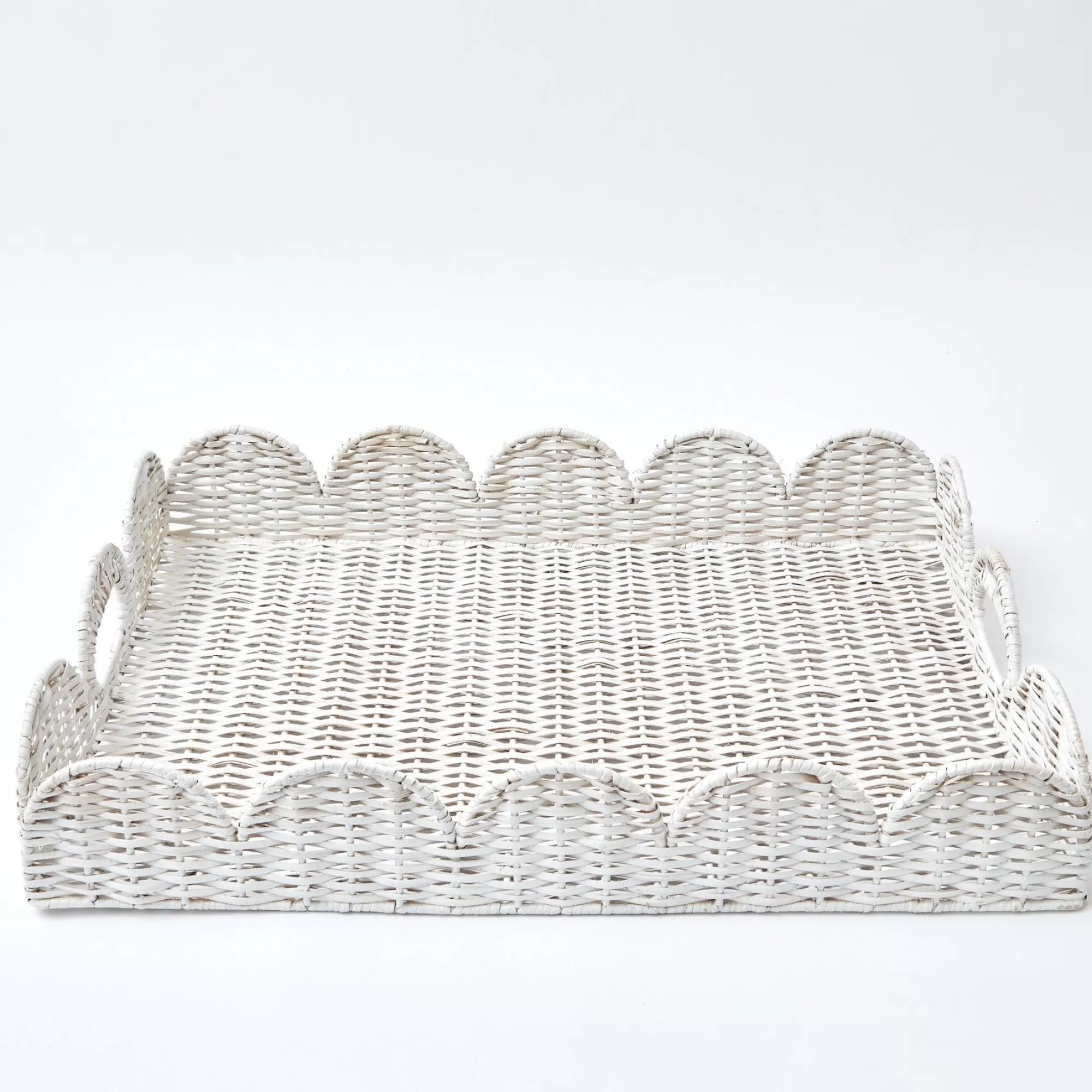 Sale White Scalloped Rattan Tray Trays & Liners